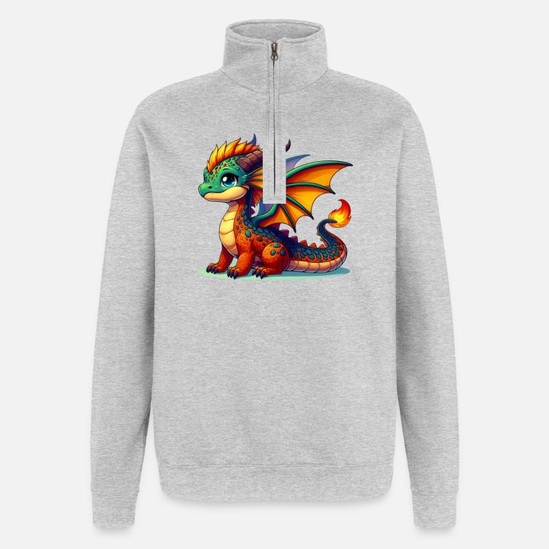 Drache - Quarter-Zip-Sweatshirt - Grau meliert