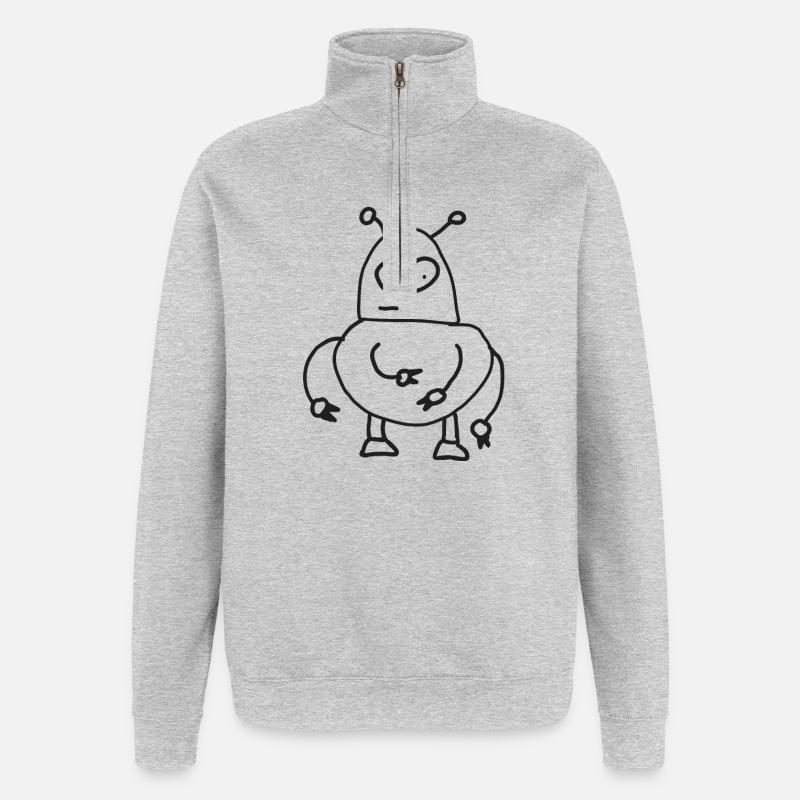 Dooddly Alien Robot Doodle - Sweat à zip 1/4 - gris chiné