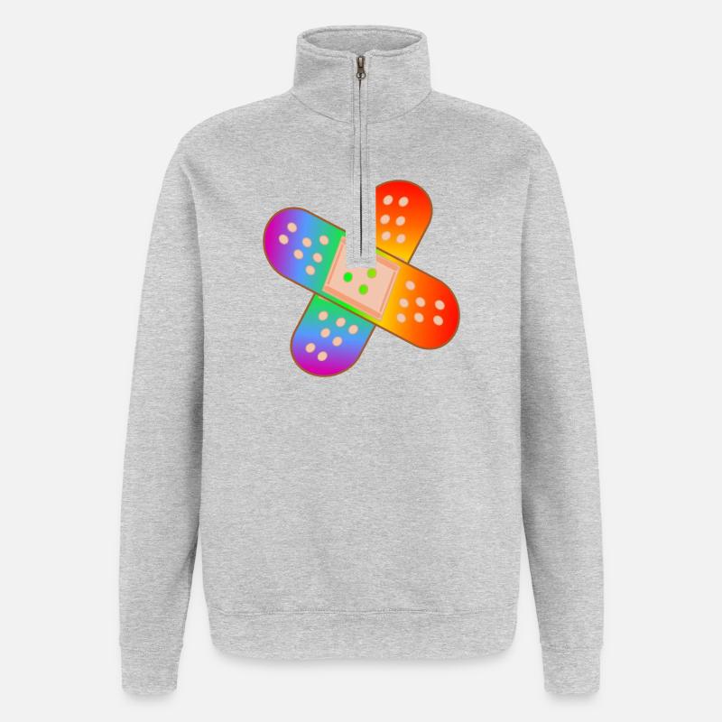 RAINBOW PATCH - Quarter-Zip Sweatshirt - heather grey