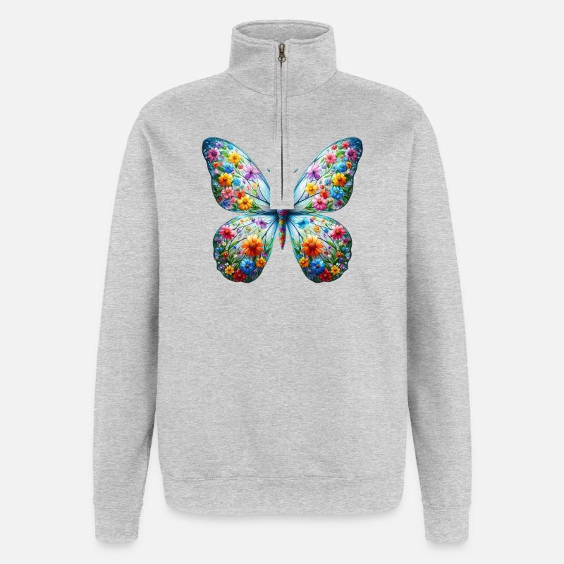 Papillon - Sweat à zip 1/4 - gris chiné