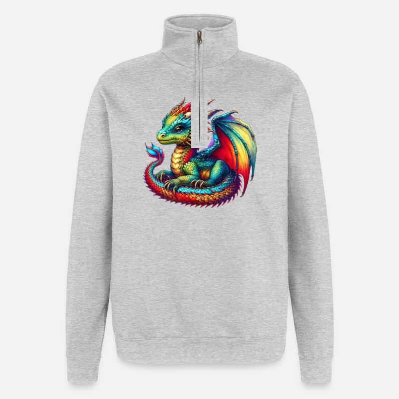 Drache - Quarter-Zip-Sweatshirt - Grau meliert