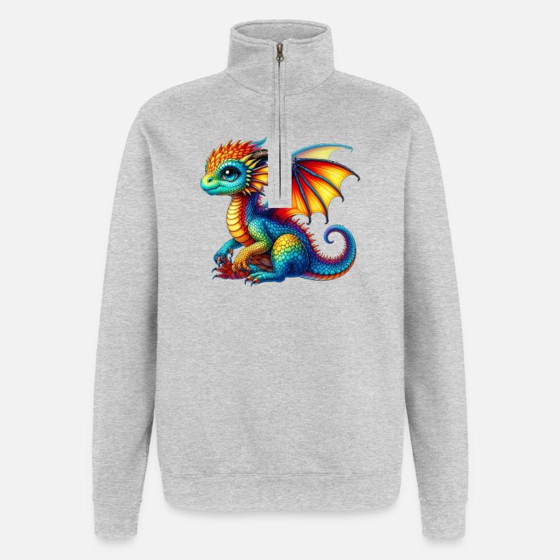 Drache - Quarter-Zip-Sweatshirt - Grau meliert