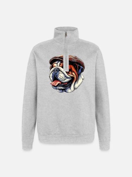 Bouledogue anglais Chien - Sweat à zip 1/4 - gris chiné