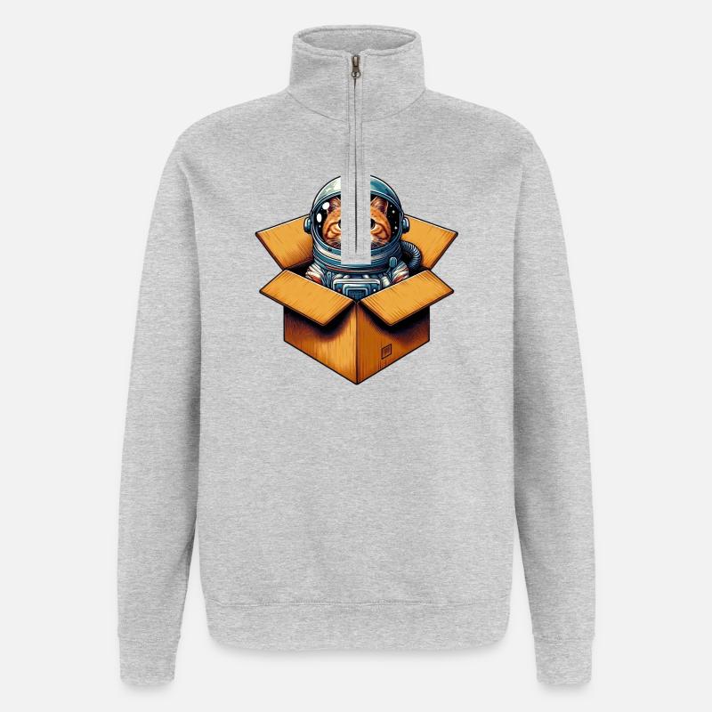 Astronaut Katze - Quarter-Zip-Sweatshirt - Grau meliert