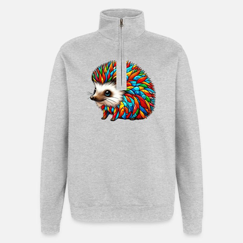 Hérisson - Sweat à zip 1/4 - gris chiné