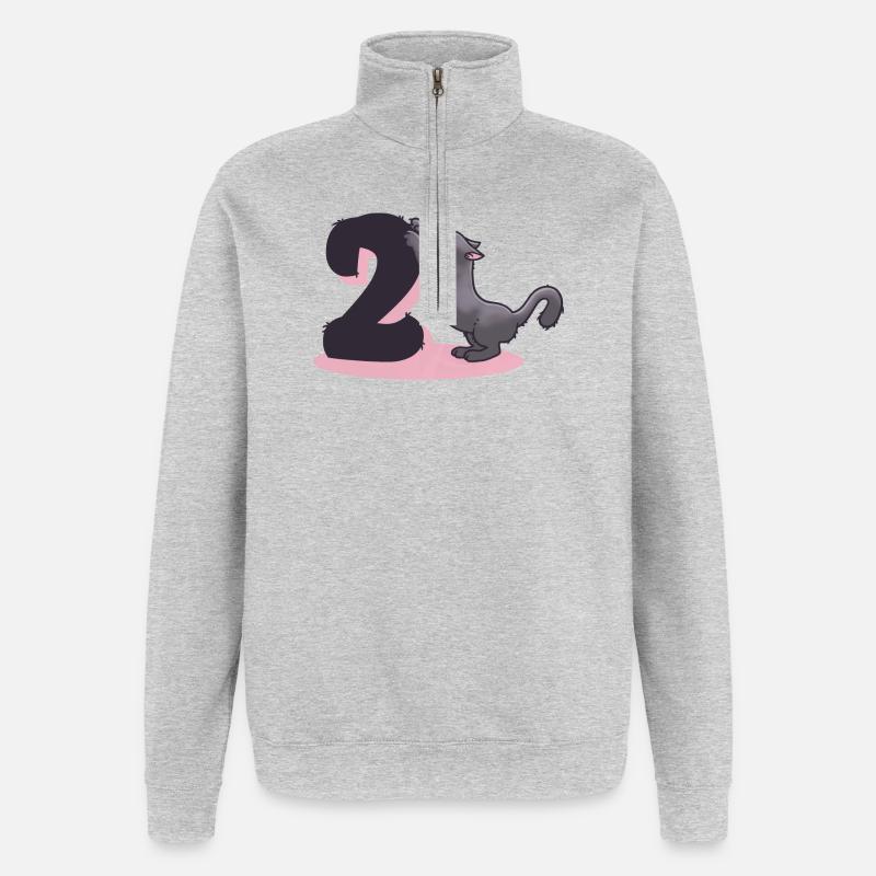 Chat numéro 2 - Sweat à zip 1/4 - gris chiné
