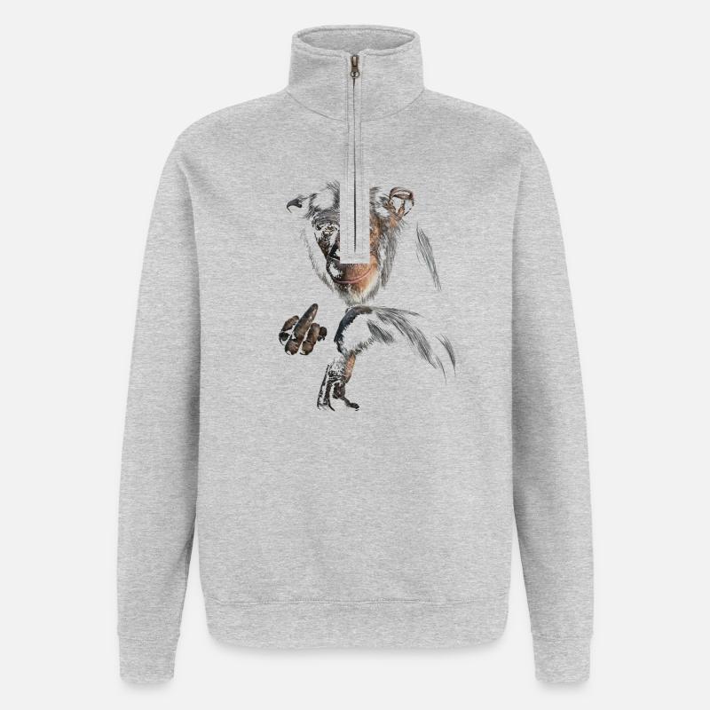 Chimpanzé - Sweat à zip 1/4 - gris chiné