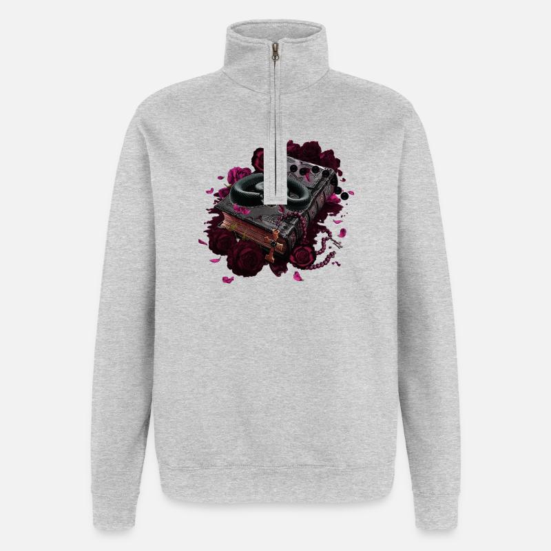 Bücher Design, Schlangen, Rosenblüten - Quarter-Zip-Sweatshirt - Grau meliert