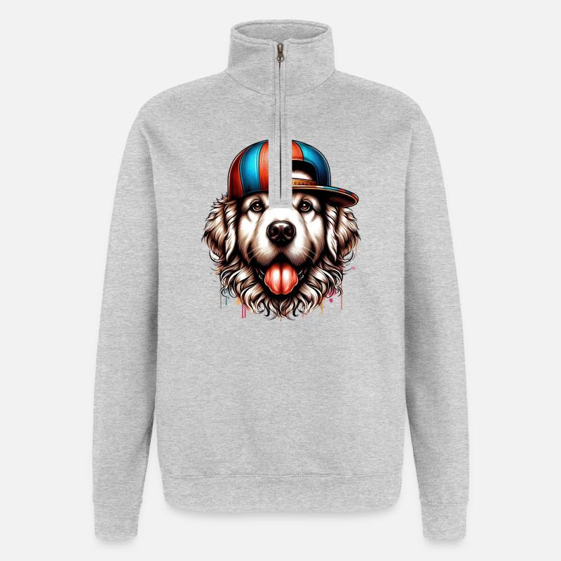 Hund - Quarter-Zip-Sweatshirt - Grau meliert