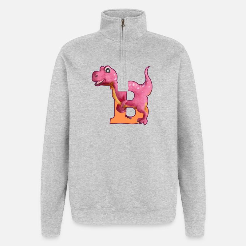 B - DINOSAUR, customizable - Quarter-Zip Sweatshirt - heather grey