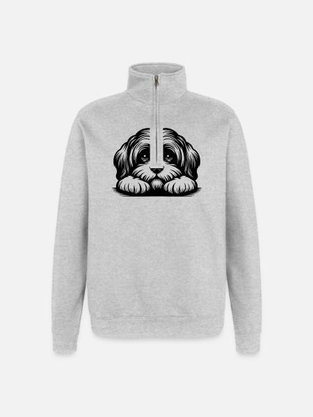 Lhasa Apso Head with Paws - Quarter-Zip Sweatshirt - heather grey