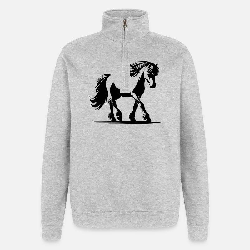 Pferd Deutsches Reitpony - Quarter-Zip-Sweatshirt - Grau meliert
