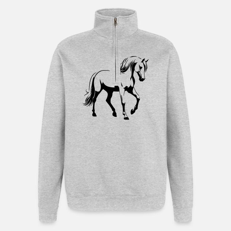 Cheval Arabe - Sweat à zip 1/4 - gris chiné
