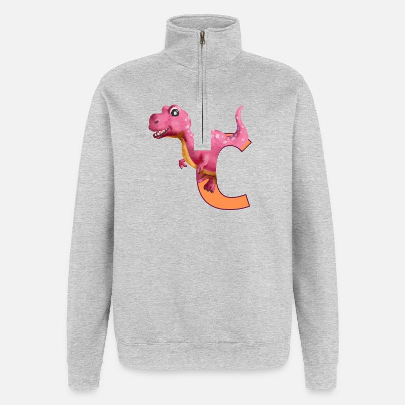 C - DINOSAUR, customizable - Quarter-Zip Sweatshirt - heather grey