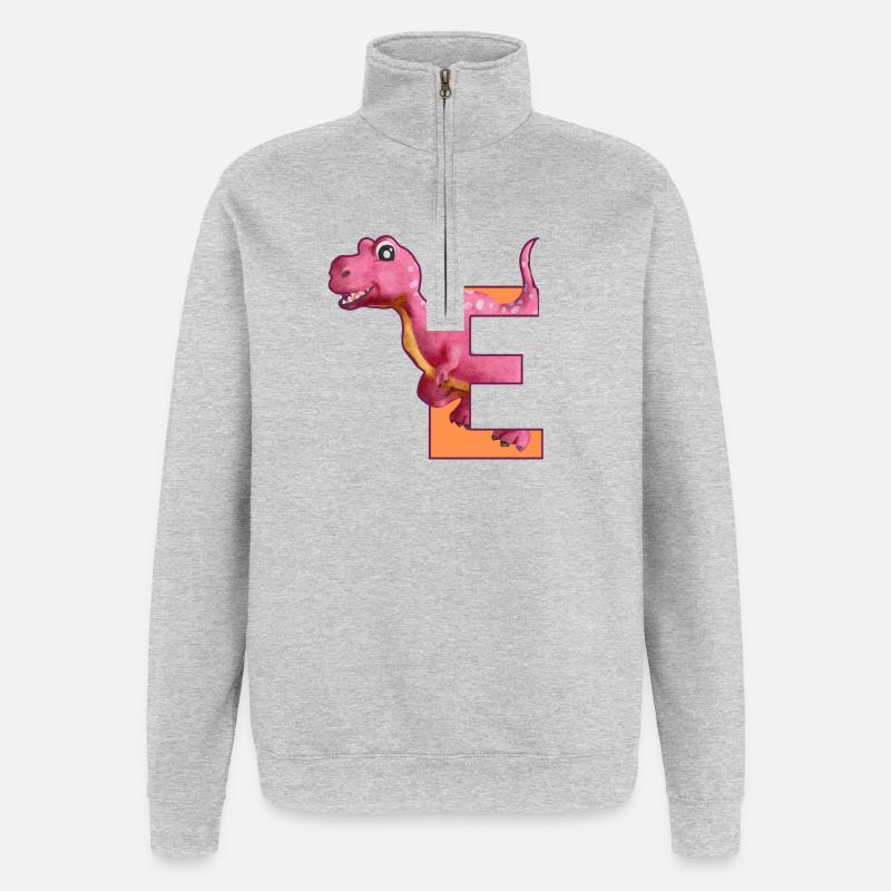 E - DINOSAURIER, Personalisierbar - Quarter-Zip-Sweatshirt - Grau meliert
