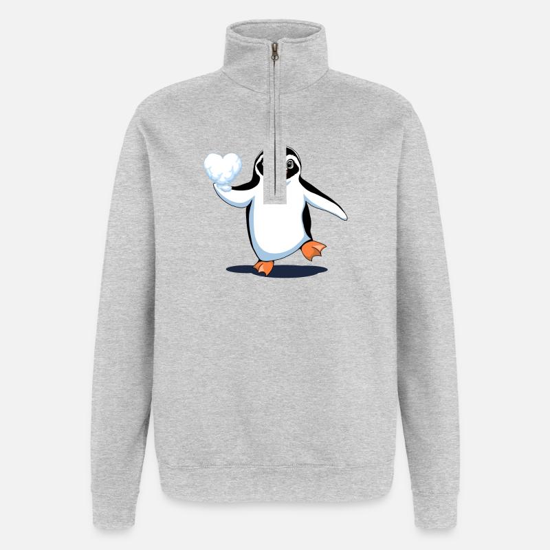 Verliebter Pinguin - Quarter-Zip-Sweatshirt - Grau meliert