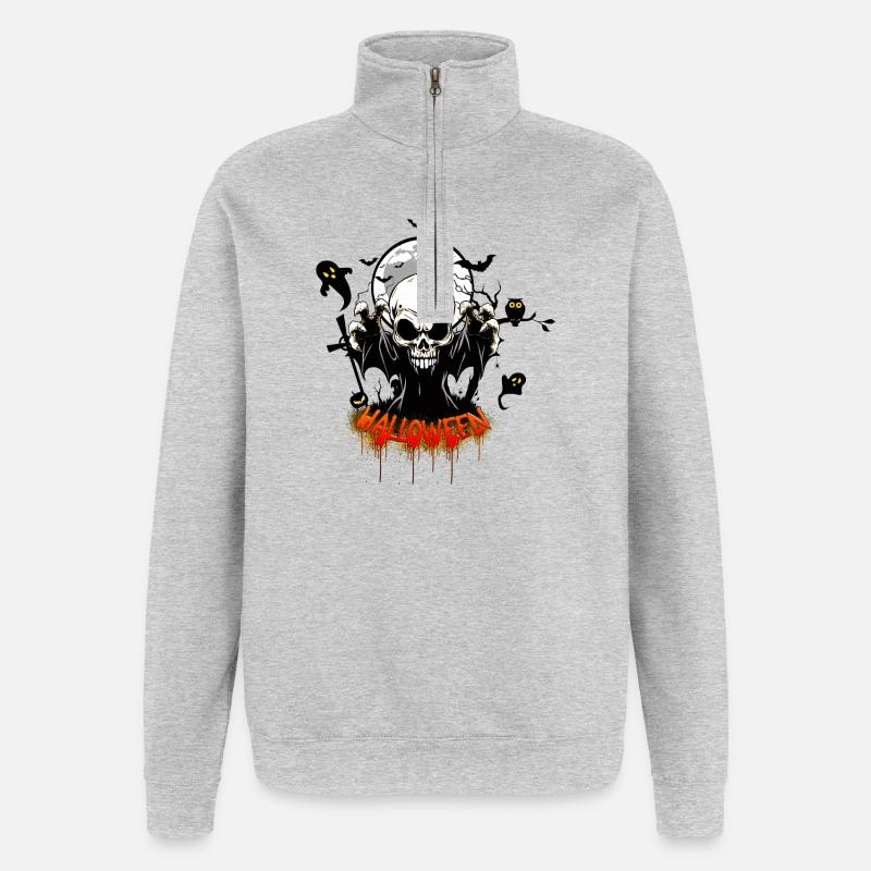 Crâne avec des dents acérées - Sweat à zip 1/4 - gris chiné
