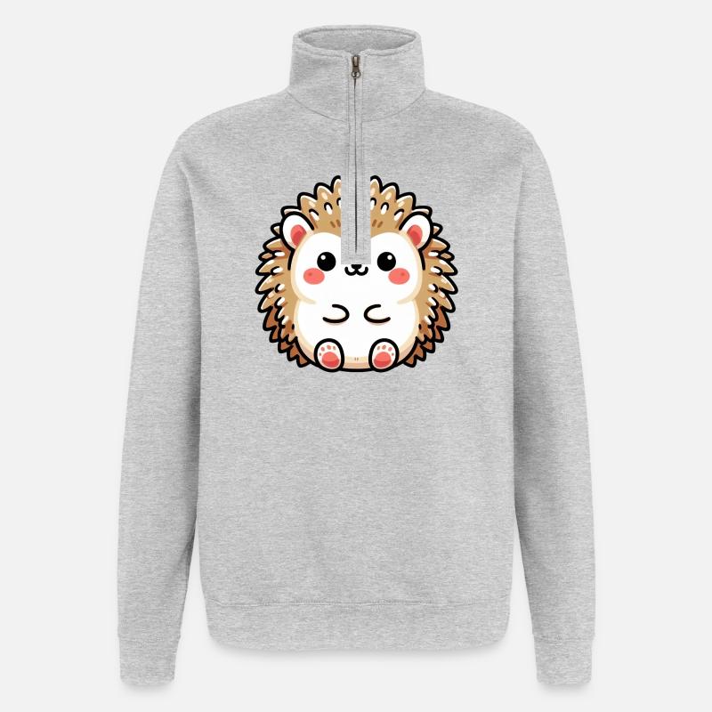 Hérisson - Sweat à zip 1/4 - gris chiné