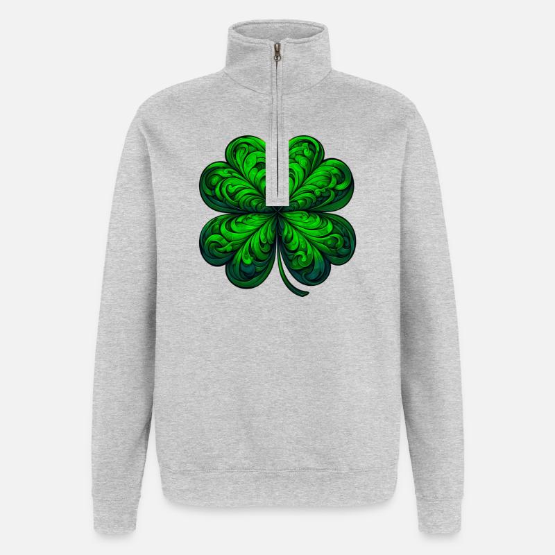 Vierblättriges Kleeblatt - Quarter-Zip-Sweatshirt - Grau meliert