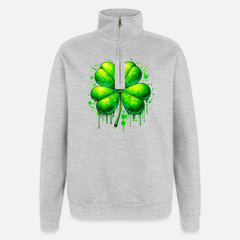 Vierblättriges Kleeblatt - Quarter-Zip-Sweatshirt - Grau meliert