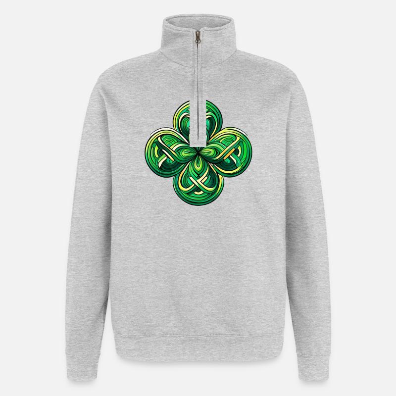 Vierblättriges Kleeblatt - Quarter-Zip-Sweatshirt - Grau meliert