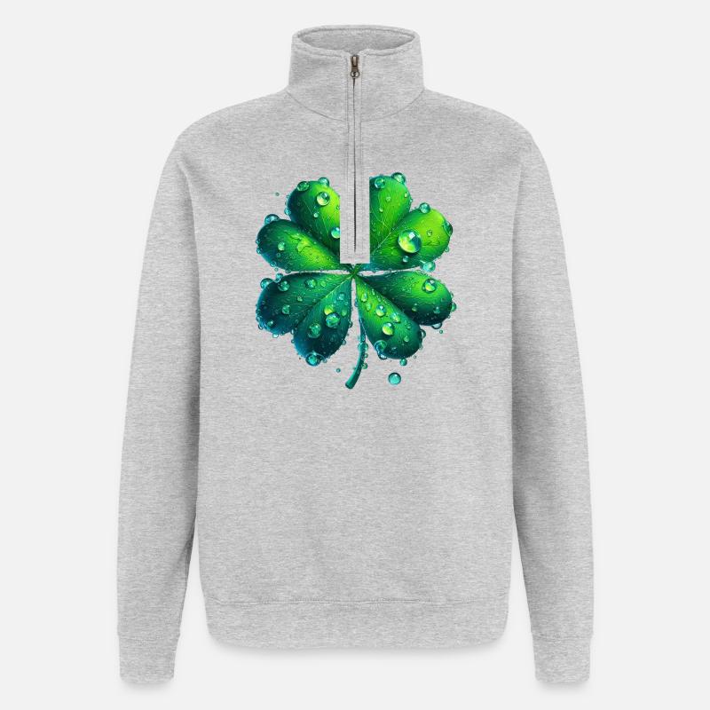 Vierblättriges Kleeblatt - Quarter-Zip-Sweatshirt - Grau meliert