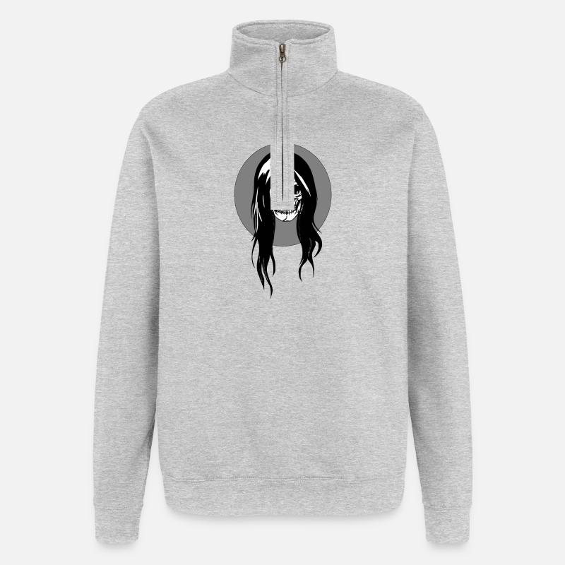 Weiblicher Schädel - Quarter-Zip-Sweatshirt - Grau meliert