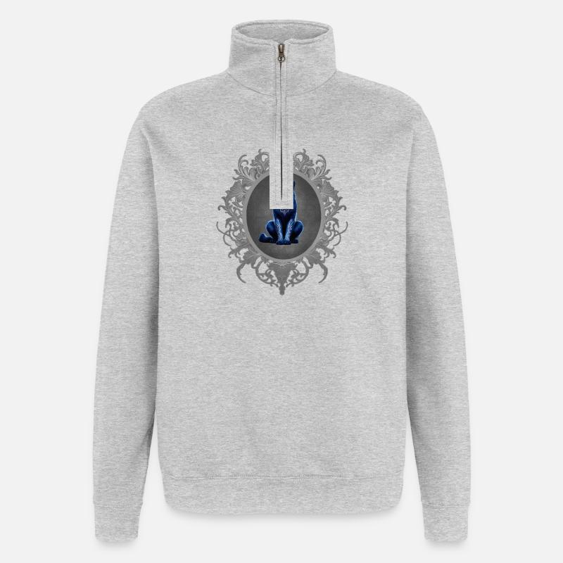 Sitzende katze, tribals, Rahmen, goth - Quarter-Zip-Sweatshirt - Grau meliert