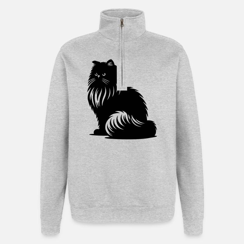 Chat persan - Persan - Sweat à zip 1/4 - gris chiné