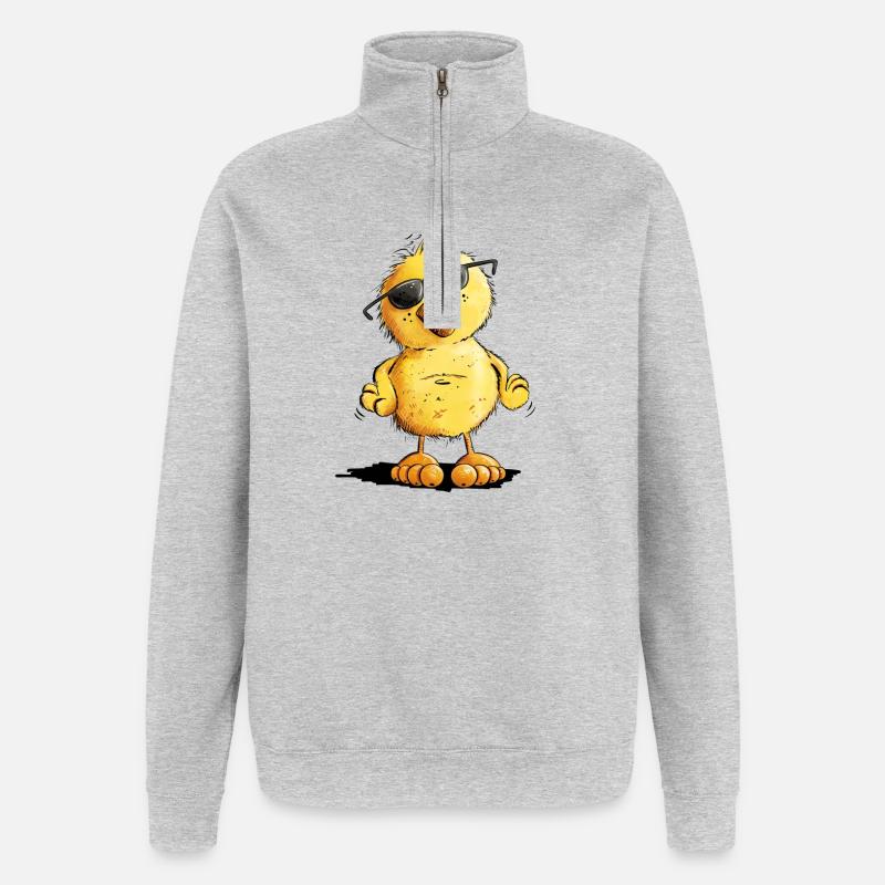 Cool Chick I Kylling - Sweatshirt med 1/4 lynlås - grå meleret