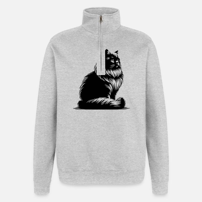 Chat britannique à poil long - Sweat à zip 1/4 - gris chiné