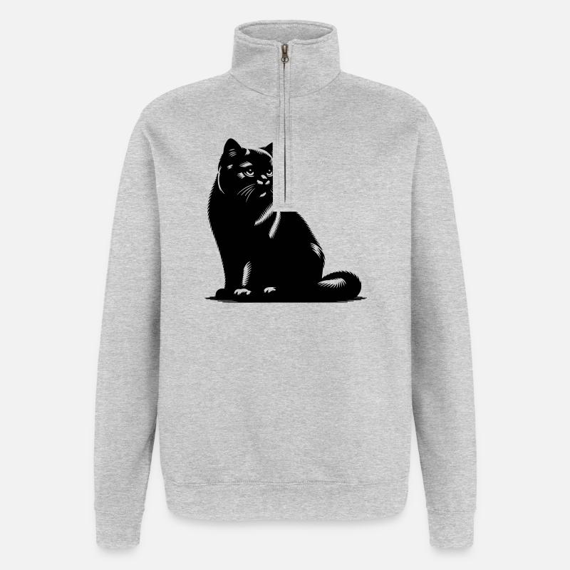 Britisch Kurzhaar Katze - Quarter-Zip-Sweatshirt - Grau meliert