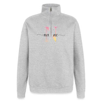 N | Monogramm | Name | Nadine |Watercolor - Quarter-Zip-Sweatshirt - Grau meliert - Vorne - AI Model Female 172 light (172cm) & AI Model Male 178 dark (178cm)