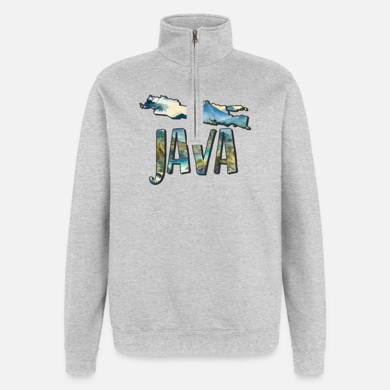 Carte aquarelle Java - Sweat à zip 1/4 - gris chiné