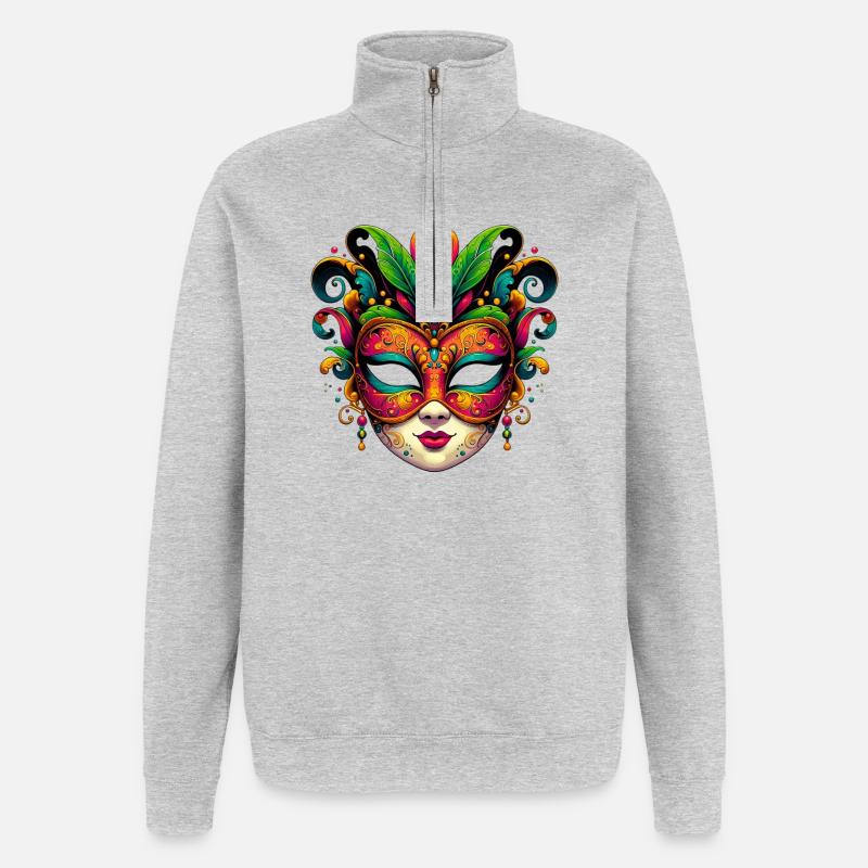 Masque du Carnaval de Venise - Sweat à zip 1/4 - gris chiné
