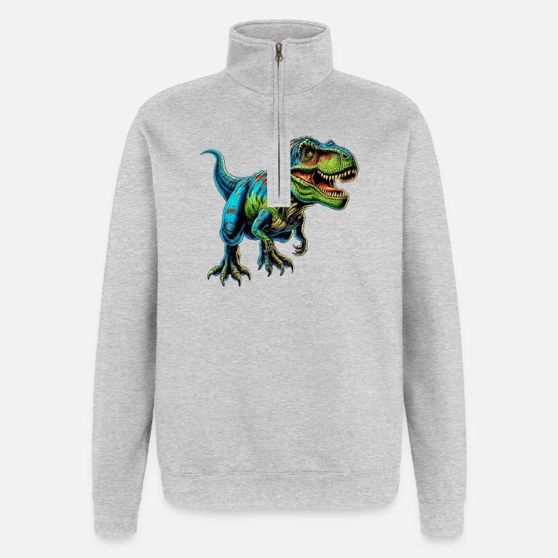 Dinosaurier - Quarter-Zip-Sweatshirt - Grau meliert