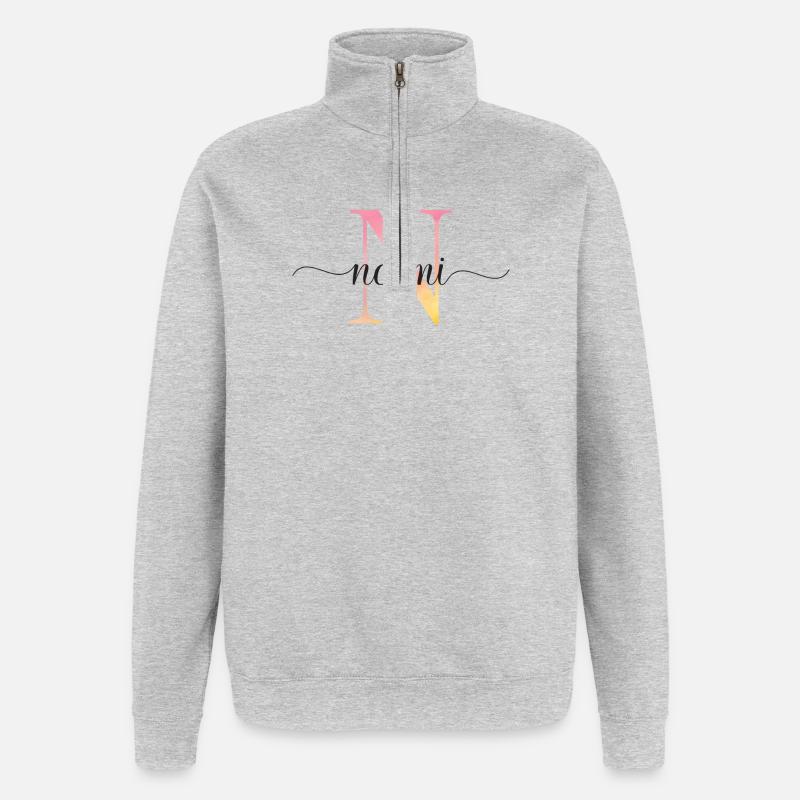 N | Monogramme | Nom | Noemi |Aquarelle - Sweat à zip 1/4 - gris chiné