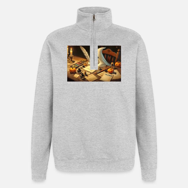 charmanter Geist schreibt Halloween-Einladungen - Quarter-Zip-Sweatshirt - Grau meliert