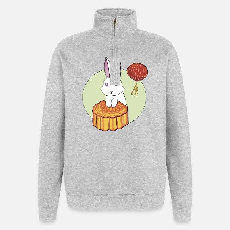 Mooncake Rabbit - Quarter-Zip Sweatshirt - heather grey