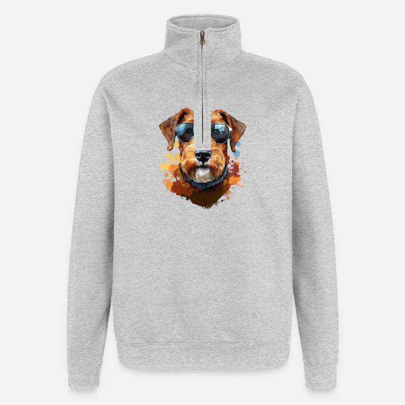 Airedale Terrier mit Sonenbrille - Quarter-Zip-Sweatshirt - Grau meliert