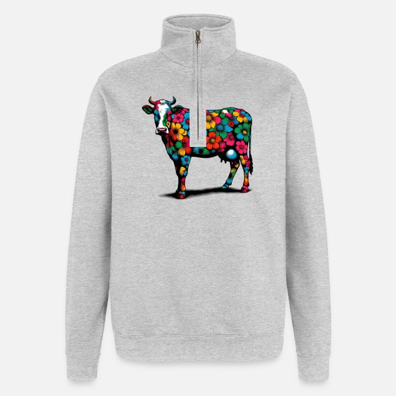 Vache - Sweat à zip 1/4 - gris chiné