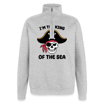 Piraten-Totenkopf mit Augenklappe - Quarter-Zip-Sweatshirt - Grau meliert - Vorne - AI Model Female 172 light (172cm) & AI Model Male 178 dark (178cm)