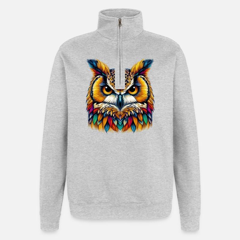 Eule - Quarter-Zip-Sweatshirt - Grau meliert