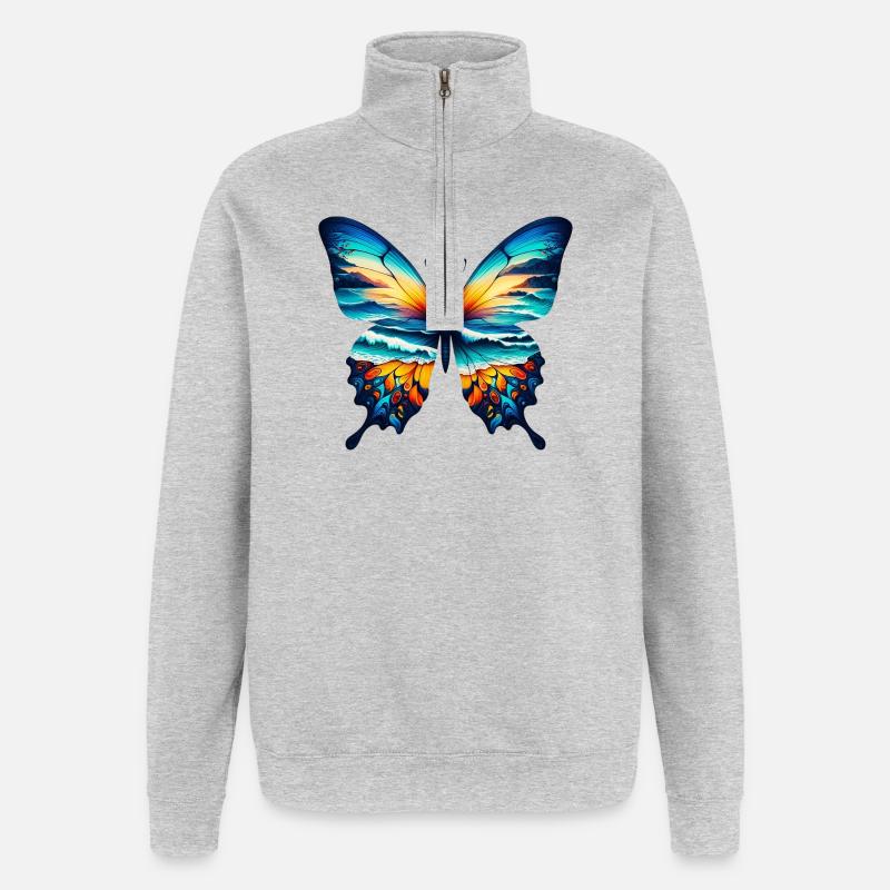 Papillon - Sweat à zip 1/4 - gris chiné