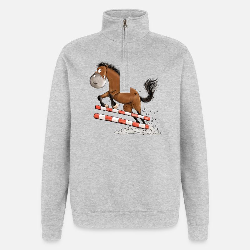 Witziges Springpferd Springreiten Tunier Pferd - Quarter-Zip-Sweatshirt - Grau meliert