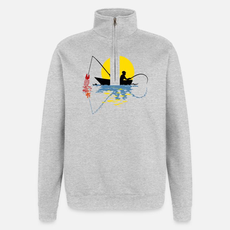 Angler in einem Boot - Quarter-Zip-Sweatshirt - Grau meliert