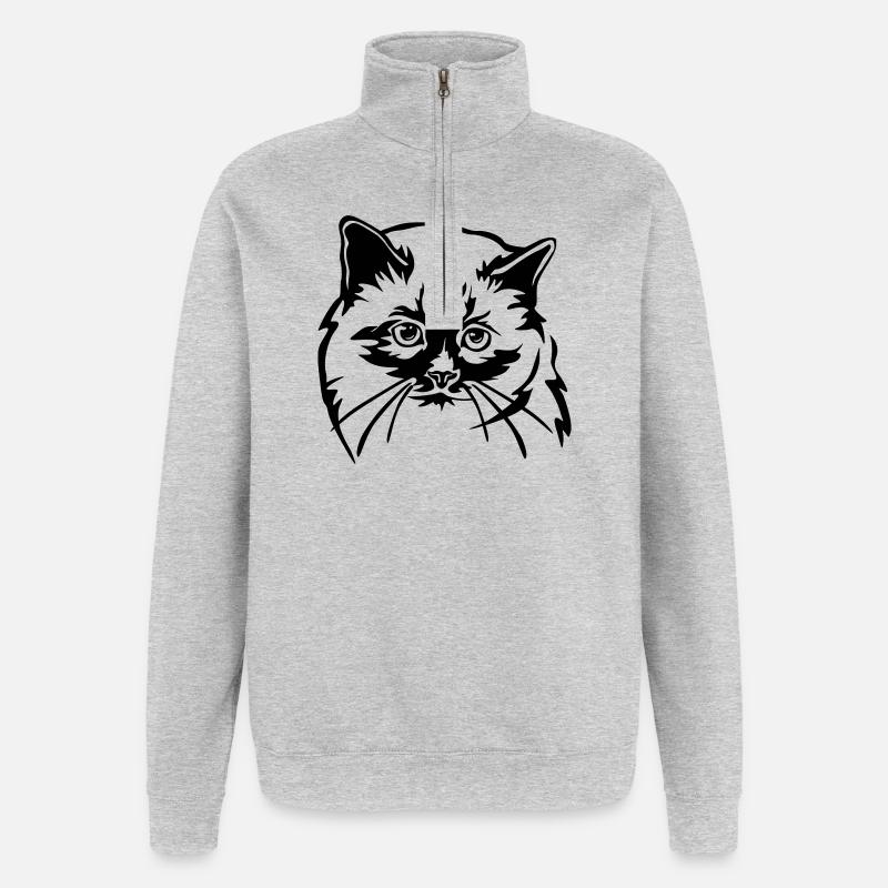 Birma Katze - Quarter-Zip-Sweatshirt - Grau meliert