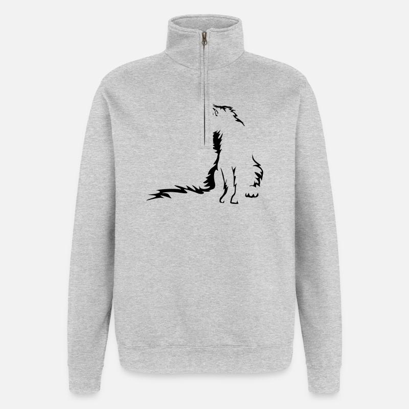 Chat Maine Coon - Sweat à zip 1/4 - gris chiné