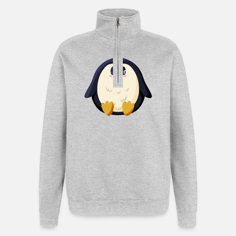 Pingouin potelé - Sweat à zip 1/4 - gris chiné
