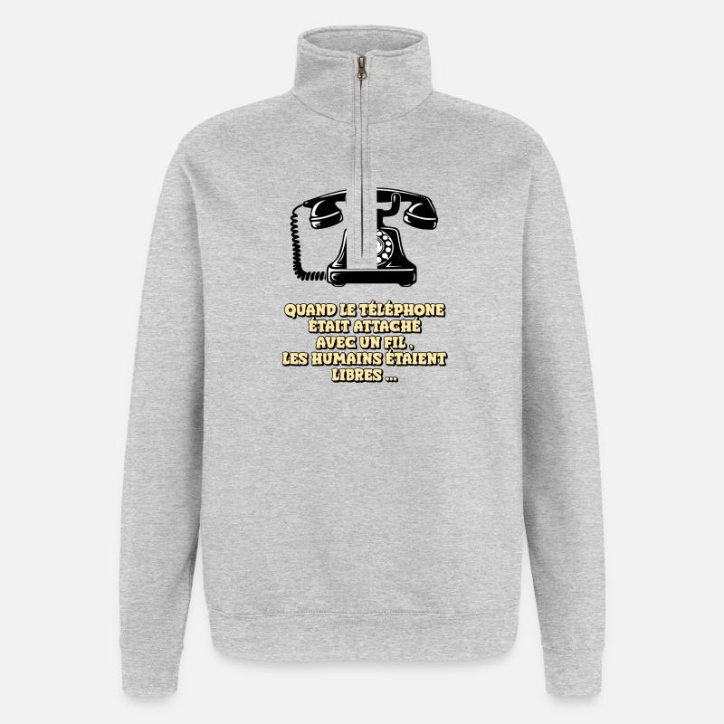 Wenn das Telefon ein Kabel hatte - Quarter-Zip-Sweatshirt - Grau meliert